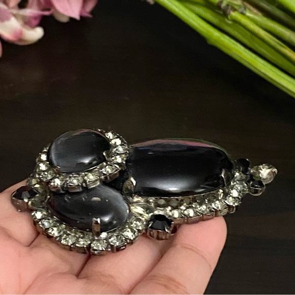Stunning Vintage Black Cat Eye Moonstone Large Heavy Revival Brooch 66.5g - Picture 9 of 12